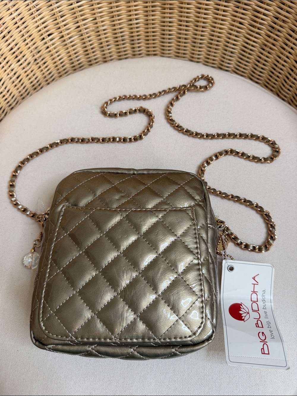 NWT Big Buddha Quilted Gold Metallic Crossbody Bag